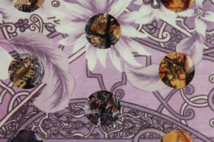 Tree of Life Chronicles/Dot Collage (Purple Flower Nouveau over Camoflauge), 2004, Collage, 15inHx11inW