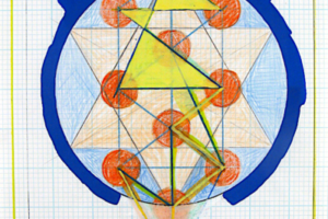 Holy of Holies (Blue with 32 Paths), 2000, Liquid Ink and Acrylic on Graph Paper, 12inHx 9inW